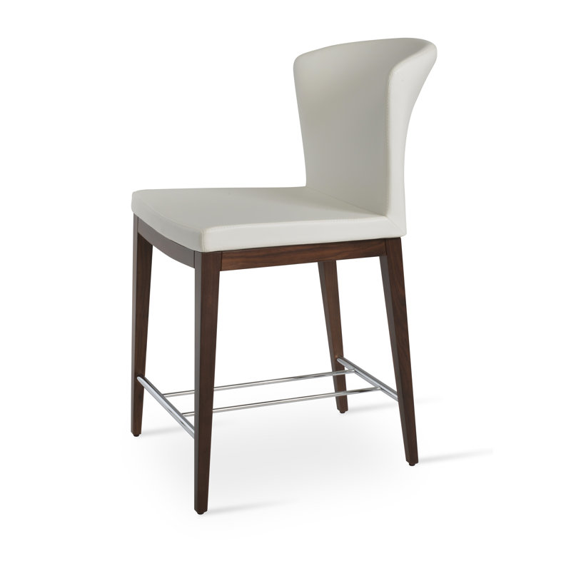 Capri High Back Counter & Bar Wood Stool, Walnut, White Faux Leather, Bar Stool (29" Seat Height)