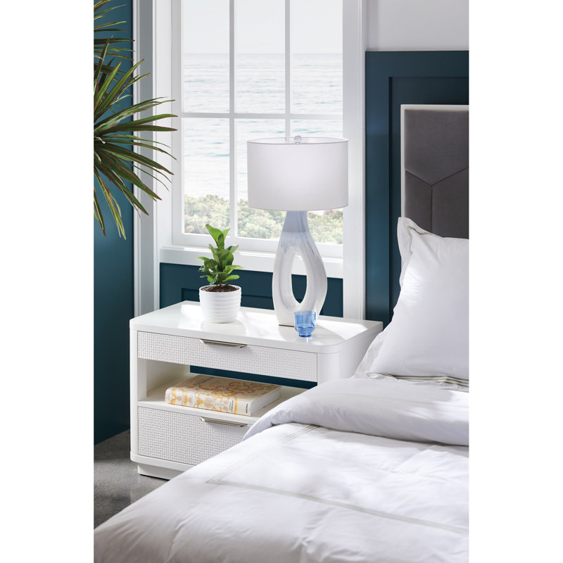 Cloud White 2-Drawer Nightstand with Open Storage and USB Port