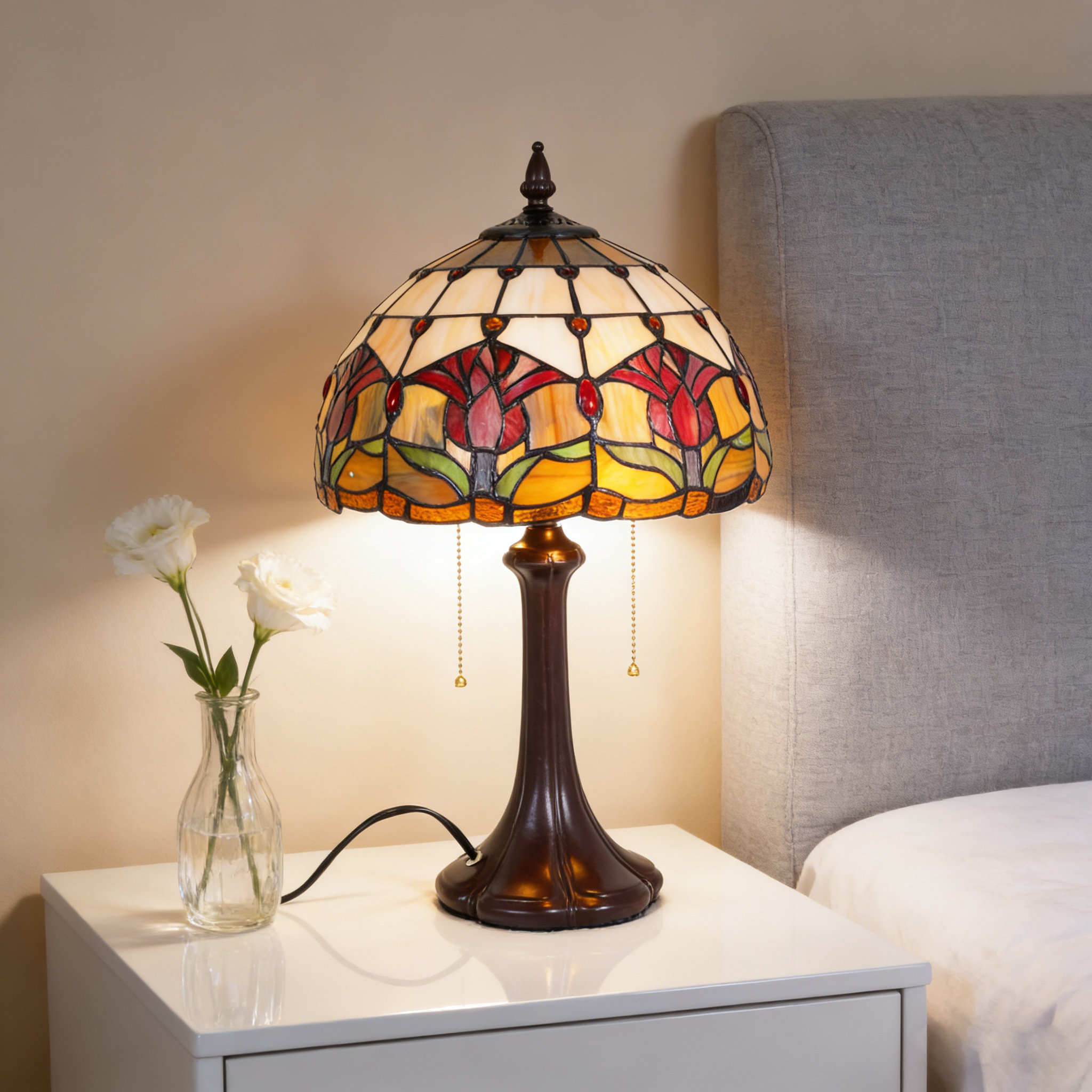 11.8"2-light Tulip Tiffany Table Lamp
