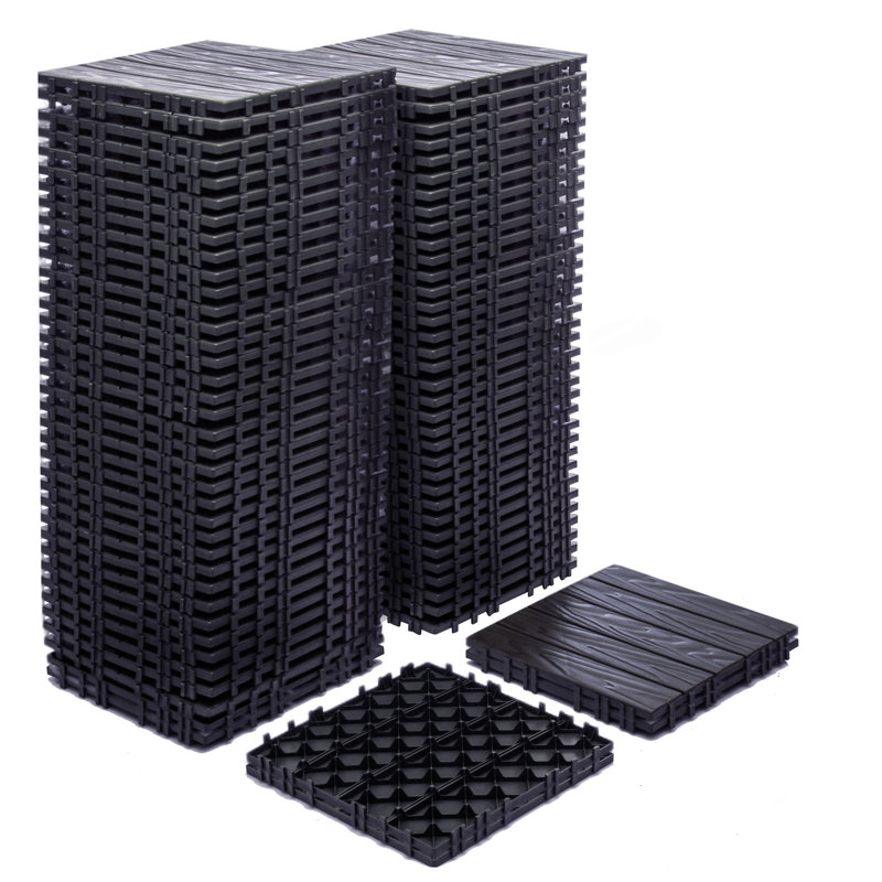 Paquet de 76 tuiles de terrasse à emboîtement 11,42 po x 11,42 po - Revêtement de sol en plastique grain de bois 3D de 68,80 pieds carrés pour l'extérieur