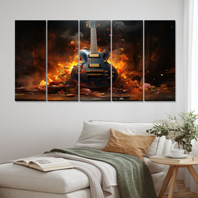 Orange Black Fire Guitar Tools Music Entertainment Wall Decor on Metal