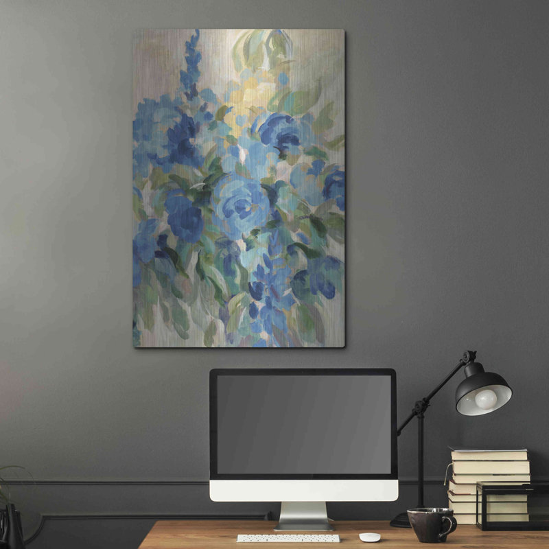 «Flower Market III Blue» par Silvia Vassileva, art mural en métal, H 36 po x l 24 po