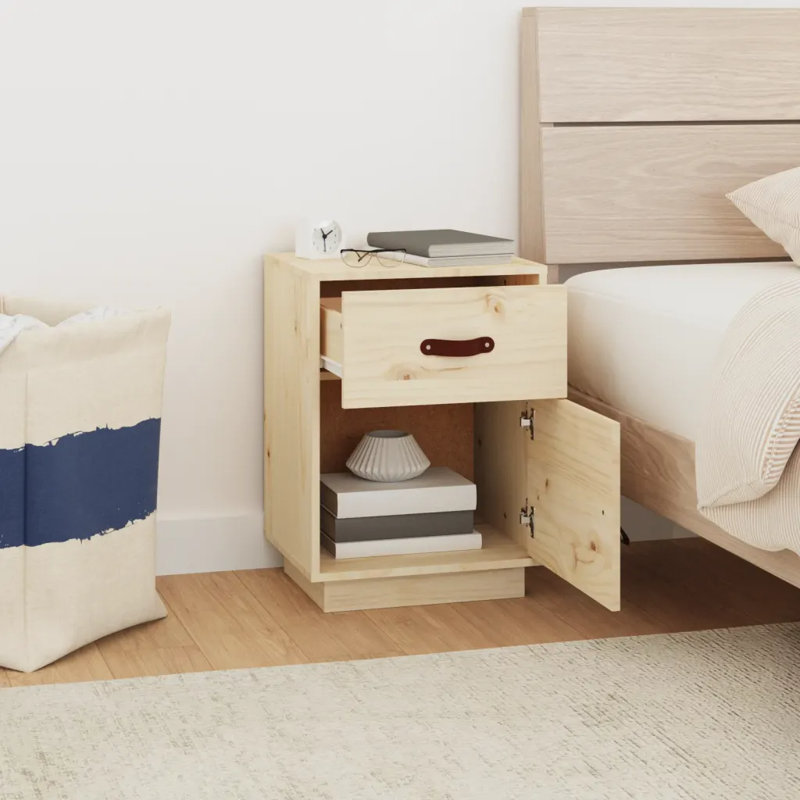Kaleth 40cm W Solid Wood Bedside Table, Oak