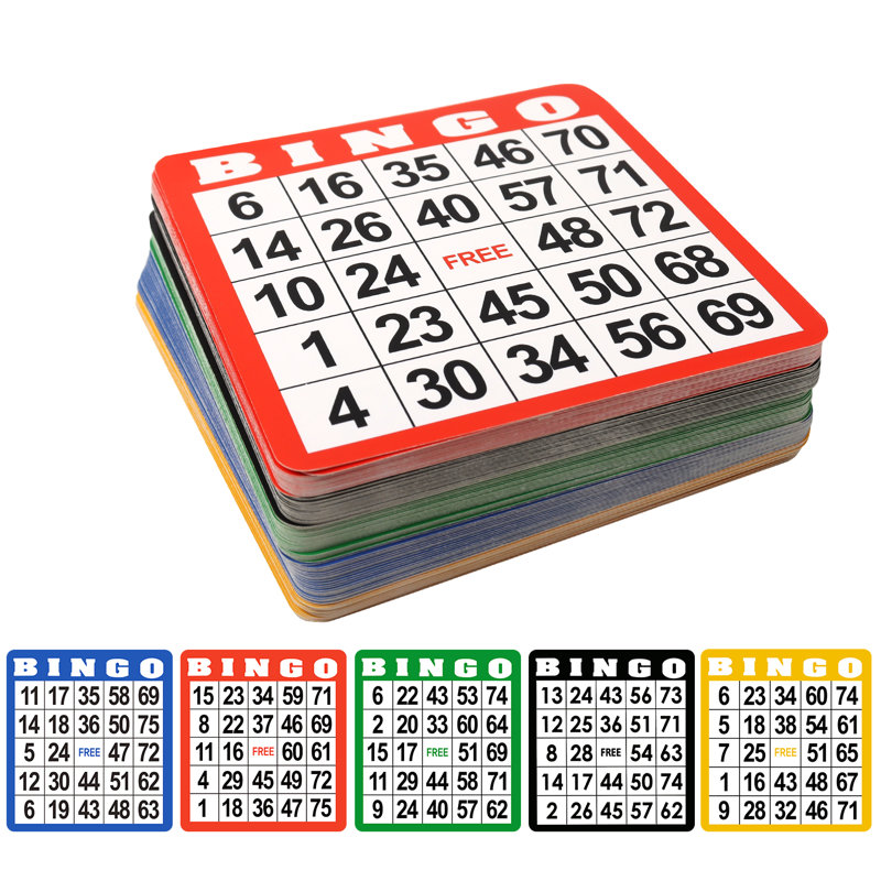 Paquet de 100 cartes de jeu de bingo multicolores GSE avec chiffres faciles à lire, feuilles de bingo en papier réutilisables