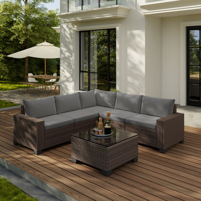 Ensemble modulaire en rotin toutes saisons 5 pièces Vanarsdale - Dossier incliné et table basse