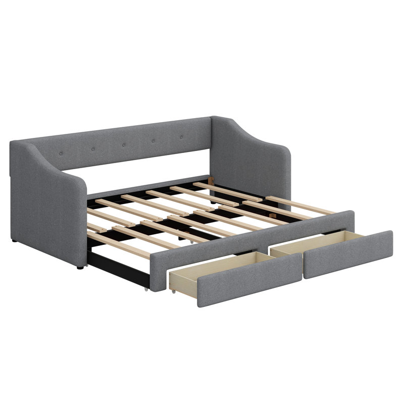 Upholstered Daybed With Two Drawers, Gray