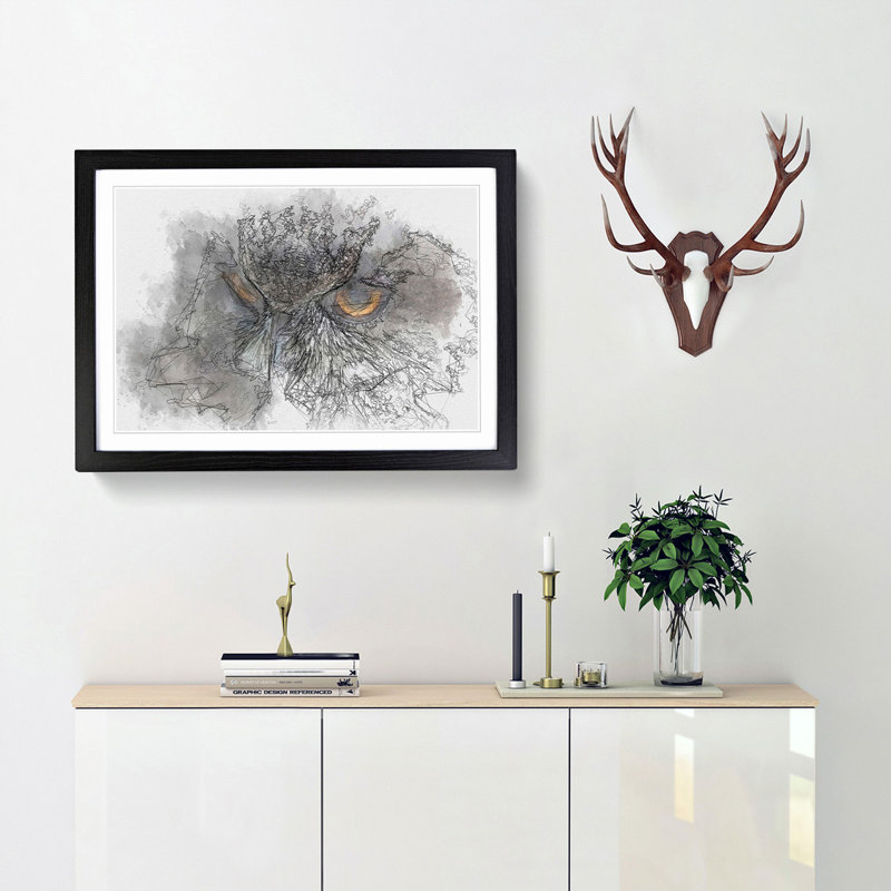 A Great Horned Owl in Abstract - Picture Frame Graphic Art Print, Black Framed, 62cm H x 87cm W x 2cm D