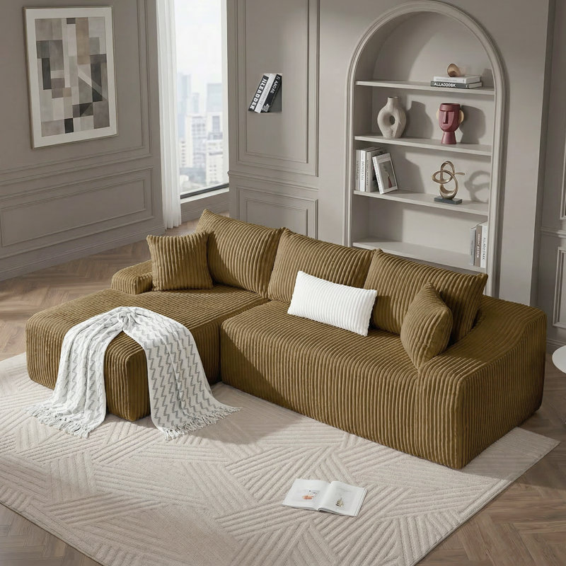 108" Plush Boneless Corduroy Modular Sectional Sofa, Spacious L-Shaped Couch For Cozy Living Spaces, Left Hand Facing, Brown