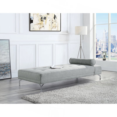 Melange Velvet Upholstered Sofa Bed With Pillow, Grey