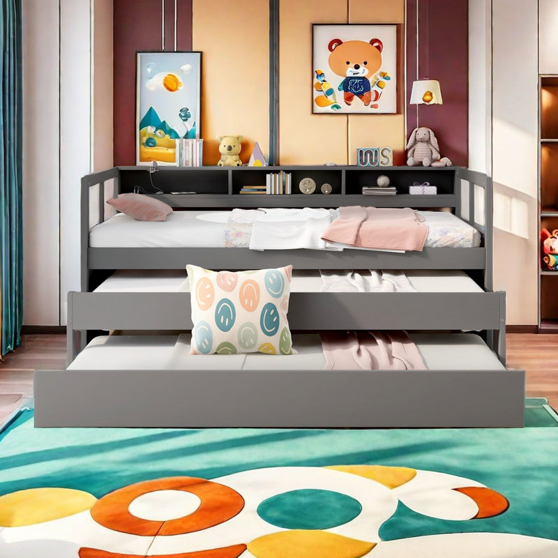Lit de jour simple en bois Azden, Gris, Simple