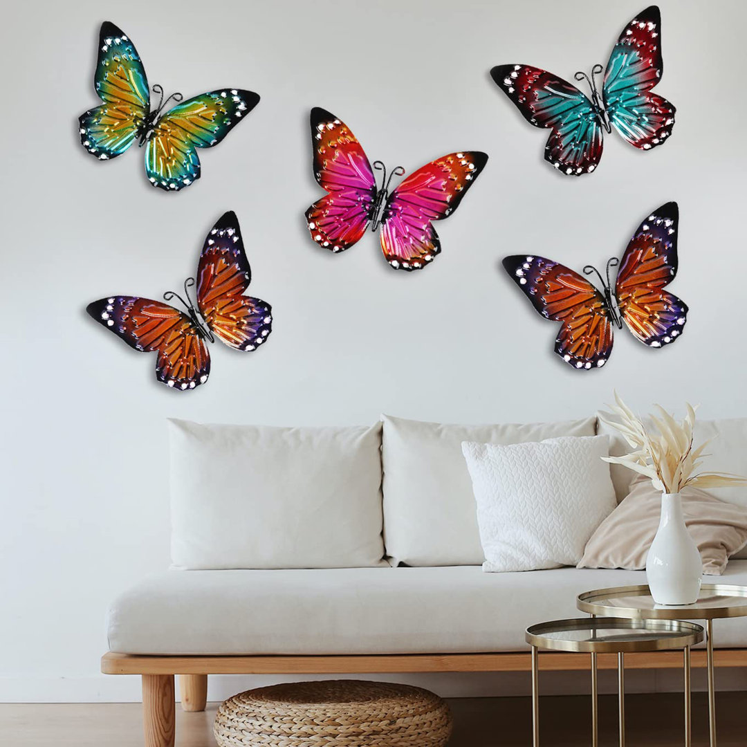 5 Pcs Metal Butterfies Fence Yard Art Garden Decor Gracie Oaks
