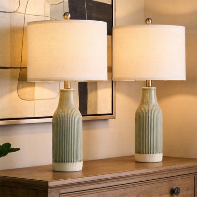Lampe de table minimaliste moderne en céramique verte 23,75 po, idéale pour les salons, les chambres à coucher, les maisons et les hôtels