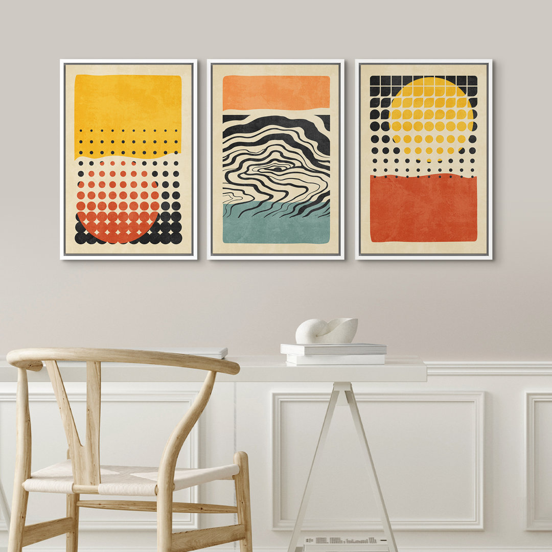 Abstract Vibrant Color Blocks " Mid-Century Colorful Polygon Collage Abstract Geometric " 3 - Pieces IDEA4WALL Frame 