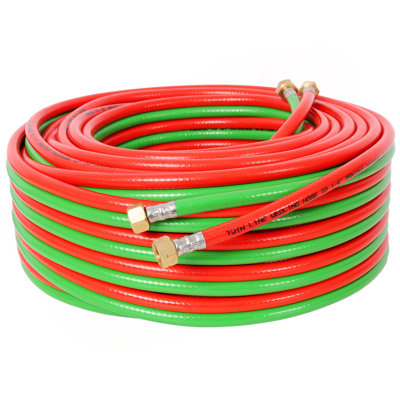 Oxygen Acetylene Hose With 9/16"-18 B Fittings Welding Cutting Torch Twin Hose, 1/4-Inch × 100 Feet,Twin-Line Torch Hose For Acetylene Cutting & Welding