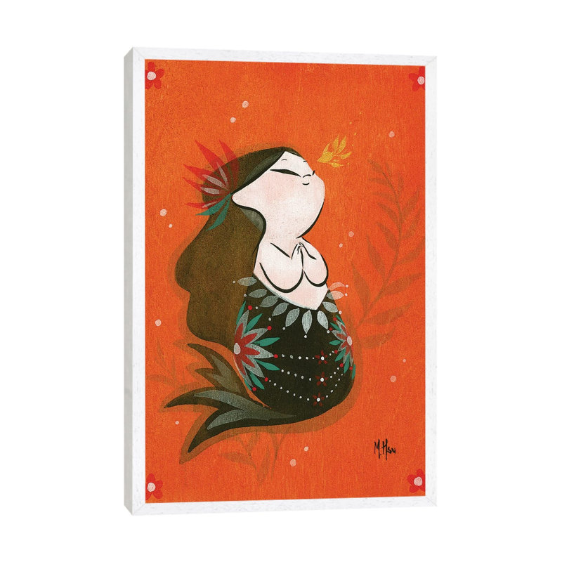 Goldfish Mermaid Bubble Wish by Martin Hsu - Print on Canvas, 66.04 cm H x 45.72 cm W, White Framed