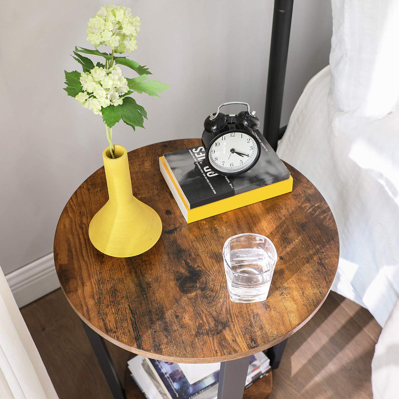 Rustic Brown and Black Round Wood Metal End Table
