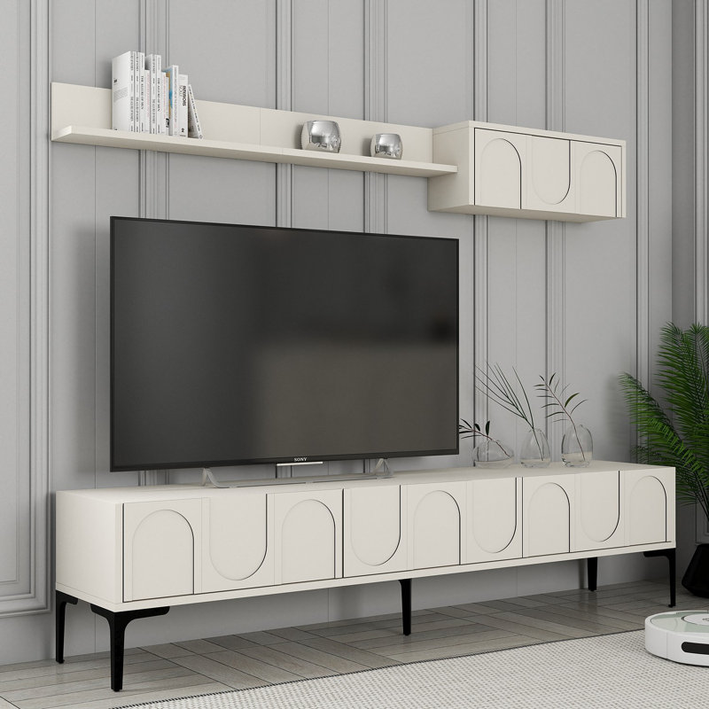 Keikei Unfinished TV Stand, Cream/Black