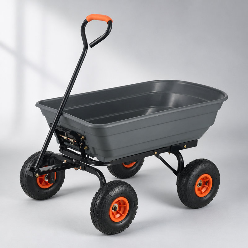 Chariot à benne de jardin en poly robuste avec capacité de 600 lb, poignée 2-en-1 et pneus de 10 pouces pour une utilisation polyvalente