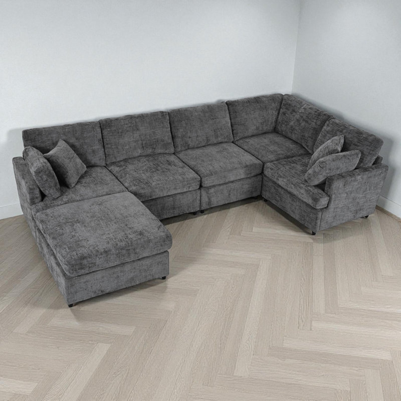 Domoni 6 - Piece Upholstered Sectional, Gray Chenille