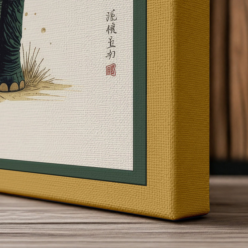 Elephant Portrait Japandi - Wrapped Canvas, 30x20 - 76.2 x 50.8 cm, Ochre Border