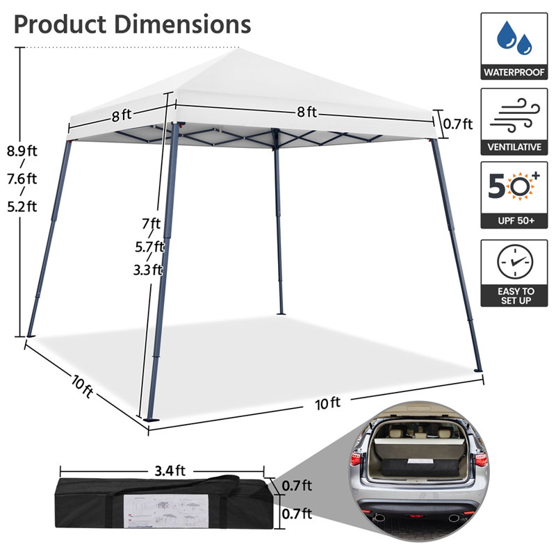 Auvent 10 x 10 pi avec sac de transport, Blanc