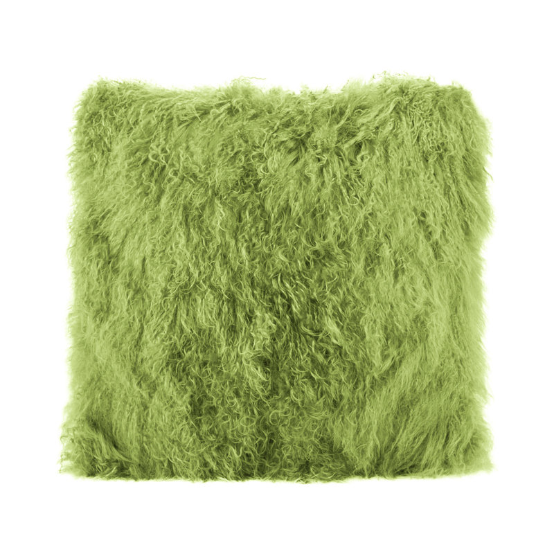 Tibetan Lamb Sheepskin Pillow by Outpost Original, 17" x 17", Lime Green
