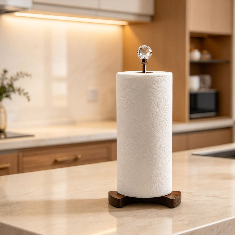 Iron and Solid Wood Paper Towel Holder