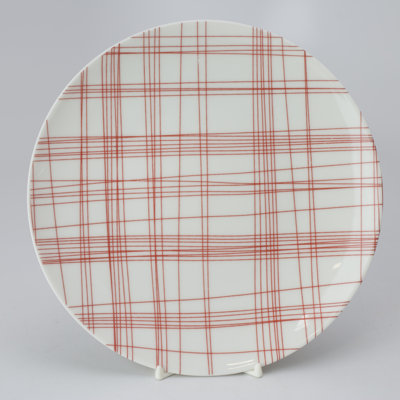 Red Plaid Dessert Plates. Set of 4