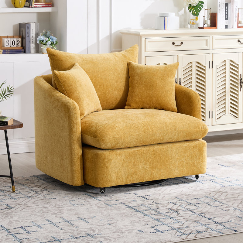 46" Oversized Swivel Chair Upholstered Deep Seat Accent Chair With 2 Pillows Suitable For Living Room, Bedroom, Lounge, Office