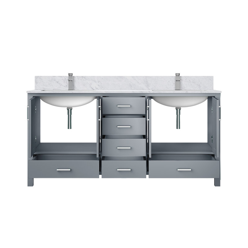 Ensemble de meuble-lavabo double avec plateau en marbre et robinet, Gris foncé