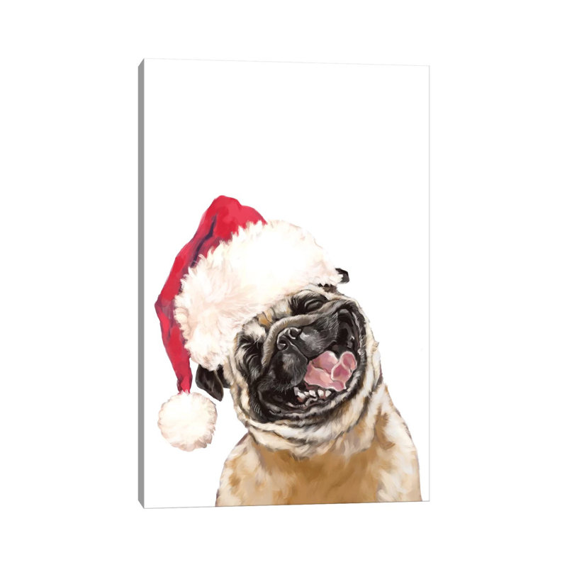 Christmas Laughing Pug by Big Nose Work - Wrapped Canvas Print, 101.6 cm H x 66.04 cm W x 1.91 cm D