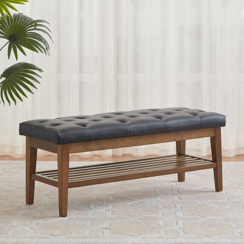 Upholstered Storage Bench, Black Faux Leather