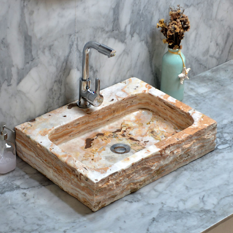 Oliver Rectangular Golden Onyx Above-Counter Stone Sink