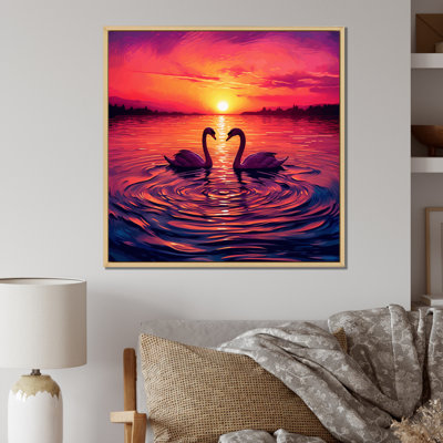 Cygnes amoureux, coucher de soleil romantique I