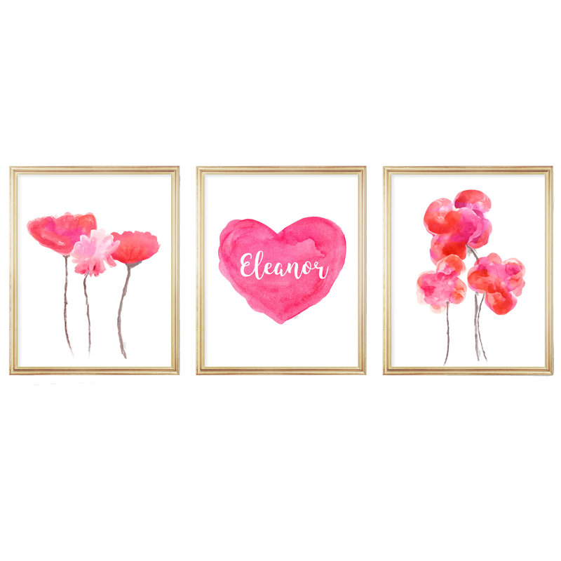 Magenta personnalisé cœur et fleurs, 3 impressions sur papier, H 10 po x l 8 po x P 0,06 po, Oui