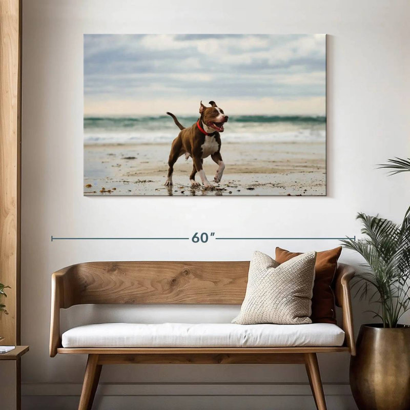 Pit Bull On Beach, 32" H x 48" W