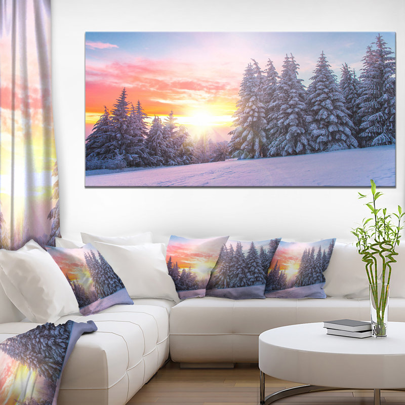 Coucher de soleil en hiver, impression sur toile tendue, H 28 po x l 60 po x P 1,5 po