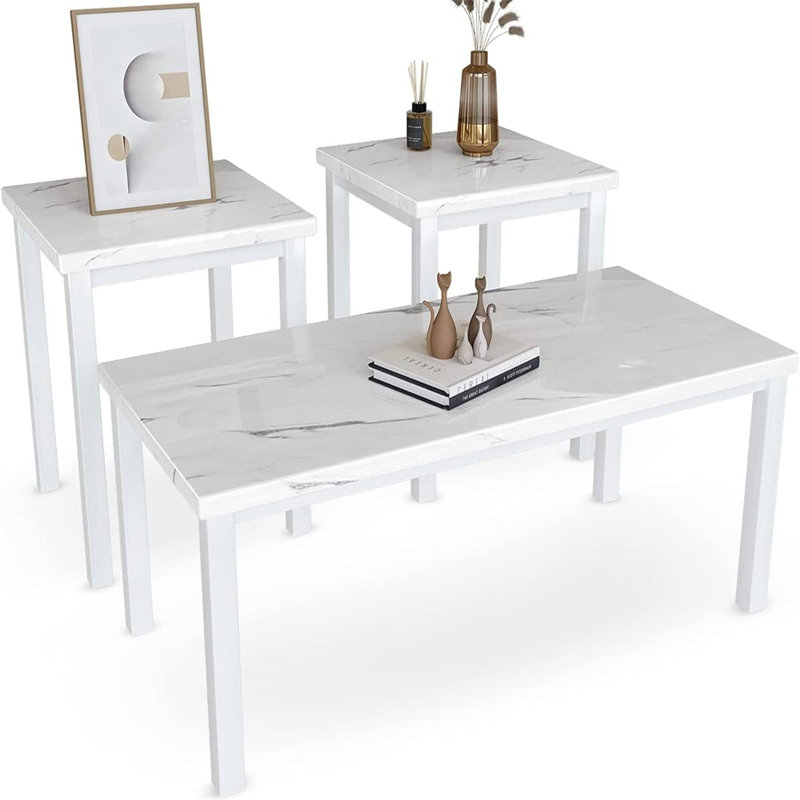 Ensemble de 3 tables basses, Blanc, Blanc