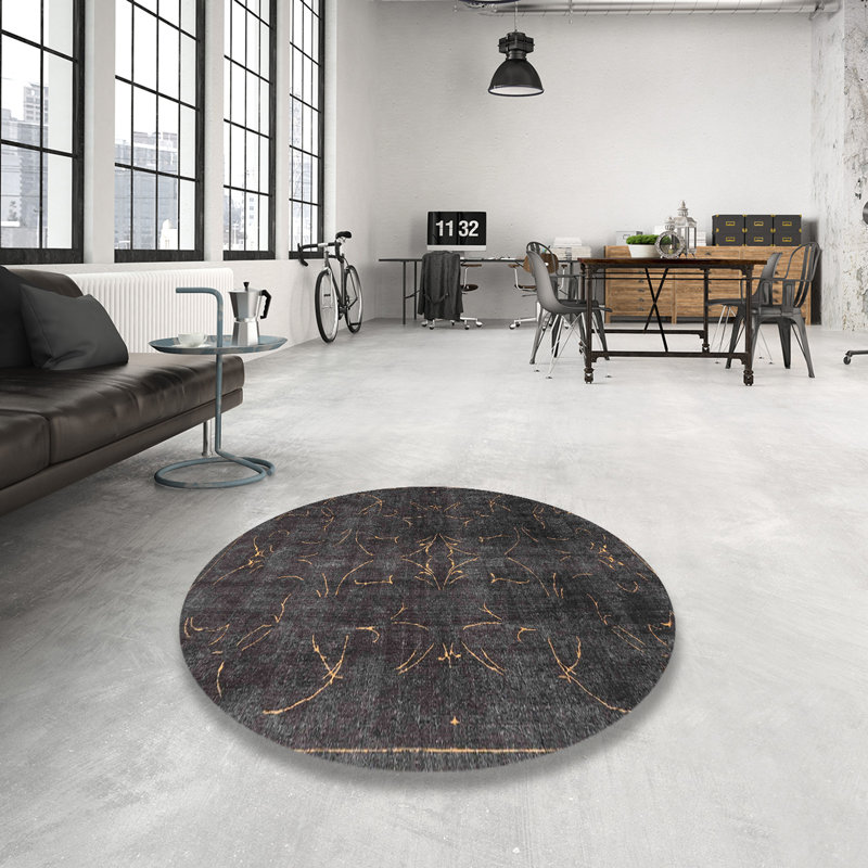 Tapis gris/beige traditionnel, Rond 4 pi