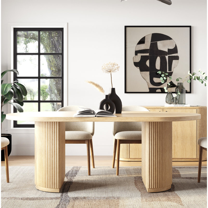 Fitzroy - Table de salle à manger ovale moderne en acacia naturel, H 29,9 po x l 86,6 po x P 43,3 po