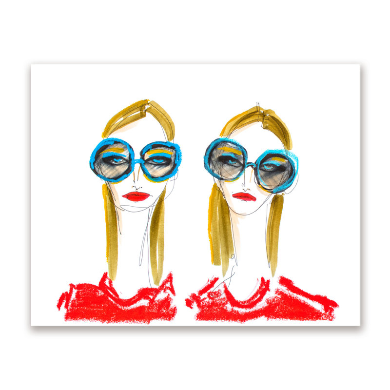 Pop Art & Retro Babes in Blue Sunnies by  - Picture Frame Painting, 24" H x 30" W x 1.5" D, Wrapped Canvas, Does Not Apply