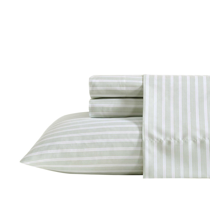 Ensemble de draps rafraîchissant Nautica Beasley, Ensemble de draps pour grand lit avec 2 taies d'or, Rayures vertes Beasley