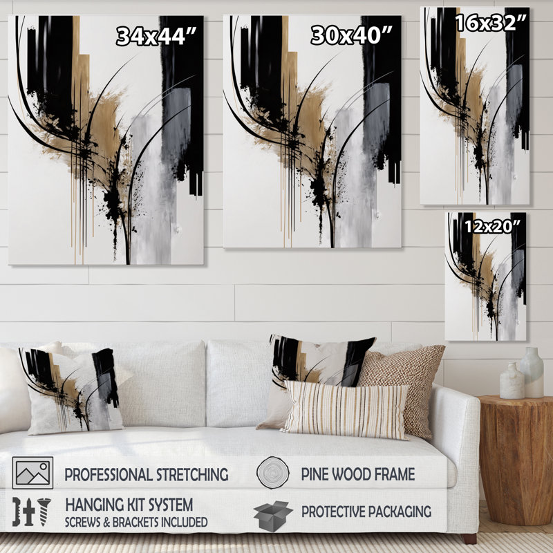 Avetik noir et blanc Expression II - art mural moderne sur toile, H 20 po x l 12 po, Toile tendue, Sans cadre