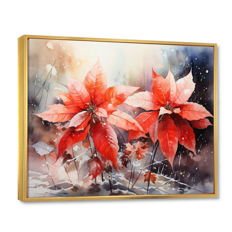 «Poinsettia Flower Expressions An I», reproduction d'art sur toile, H 24 po x l 32 po x P 1 po, Cadre flottant doré