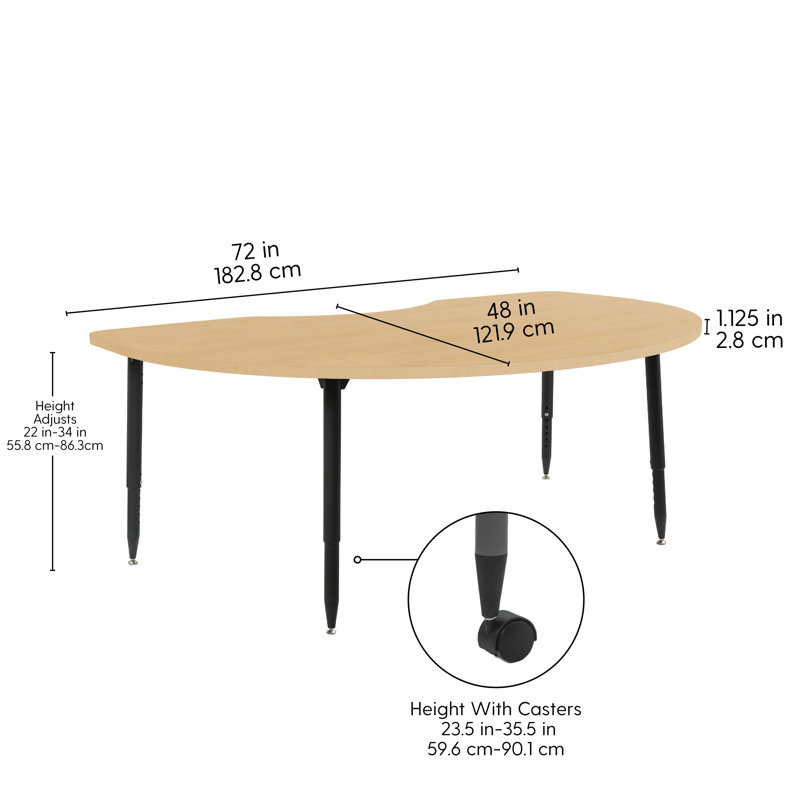 Table d'activité à grain de bois avec pieds fuselés réglables Adapte 48 x 72, Grain d'érable, Noir