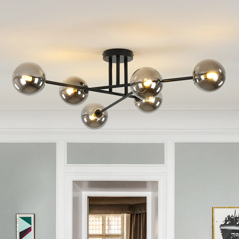 6 - Light Linear Sputnik Glass Semi Flush Mount