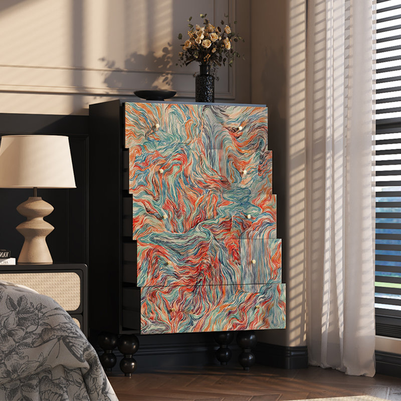 Armoire de rangement en noyer avec plusieurs tiroirs