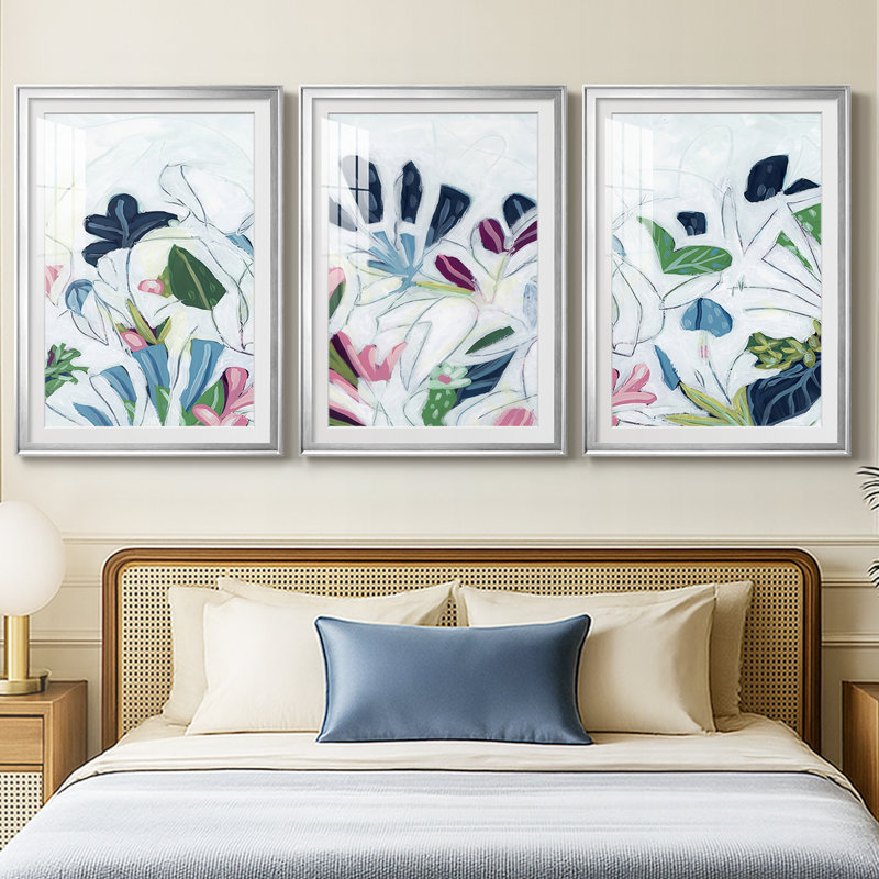 Trace tropicale III - reproduction encadrée sur mesure de qualité supérieure mate - 3 pièces, H 15 po x l 19 po