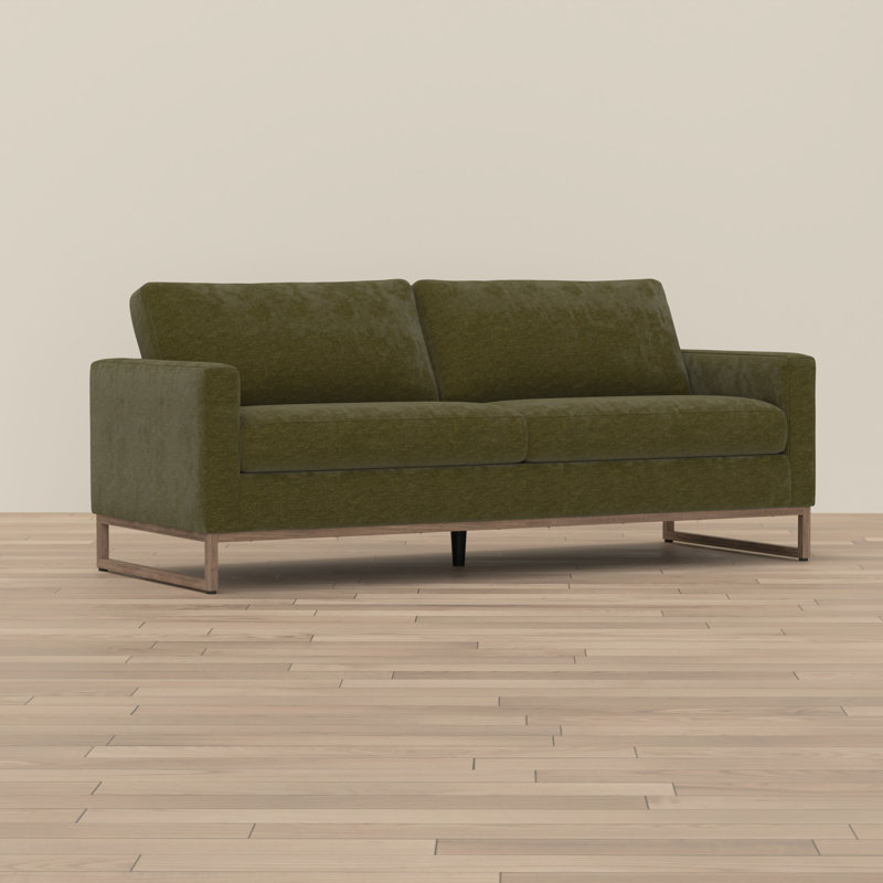 Canapé moderne rembourré avec pieds en métal, Vert olive