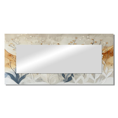 Soft Creamy Morning Glory Flowers Field II - Floral Accent Wall Mirror - Printed On Metal